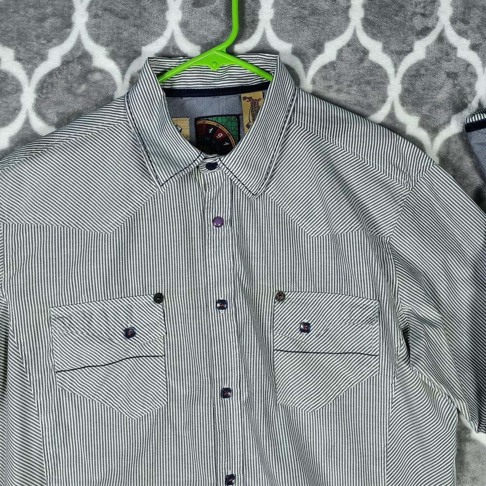 191 Unlimited Western Shirt Men Large Blue White Stripe Rodeo Cowboy Button Up